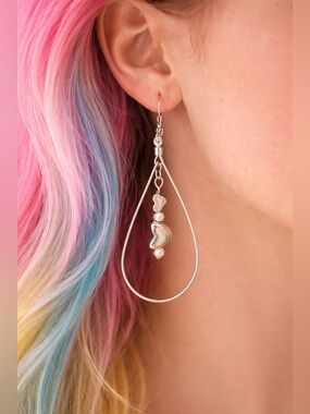 Silver Teardrop Heart Drop Earrings | Romantic Dangle | Lightweight Statement